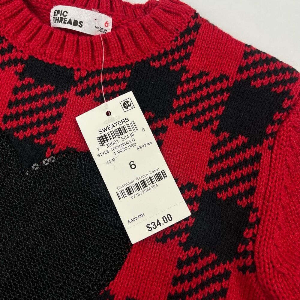 Epic Threads Heart Sequin Checkered Long Sleeve‎ Sweater Girls Size 6 NWT - Picture 4 of 7